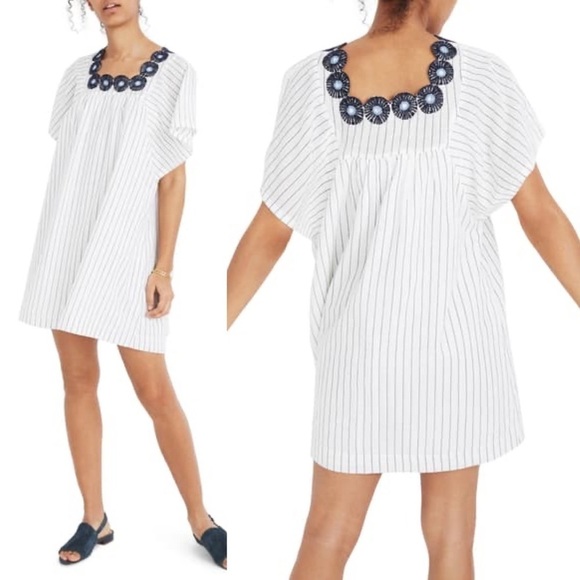 Madewell Stripe Embroidered Butterfly Boho Dress - Picture 1 of 8